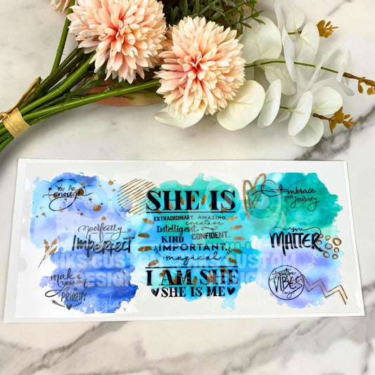 She is (blue) | 16 oz UV DTF Wrap