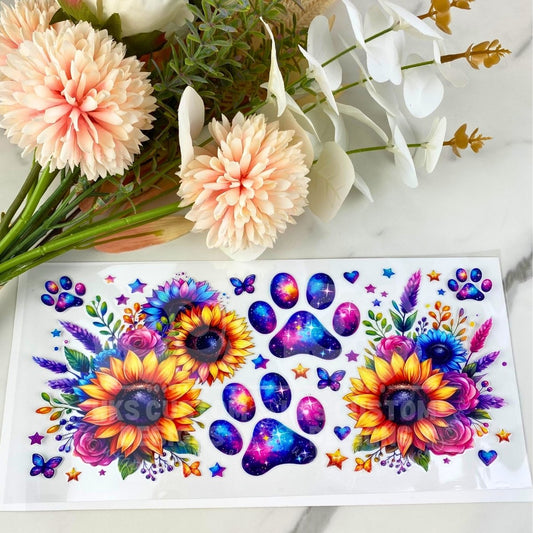Paw Prints and Sunflowers | 16 oz UV DTF Wrap