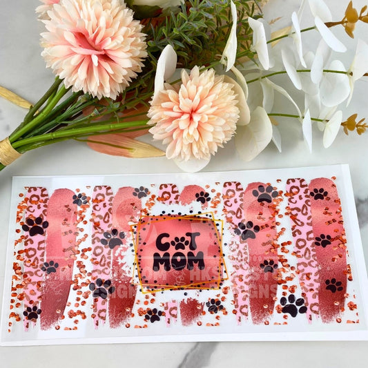 Cat Mom Brush Strokes | 16 oz UV DTF Wrap