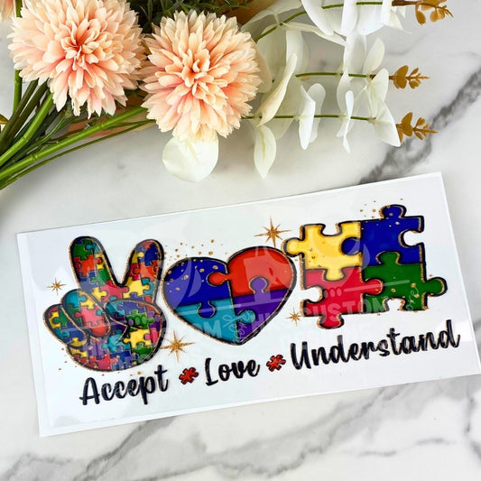 Peace Love Autism Awareness | 16 Oz UV DTF Wrap