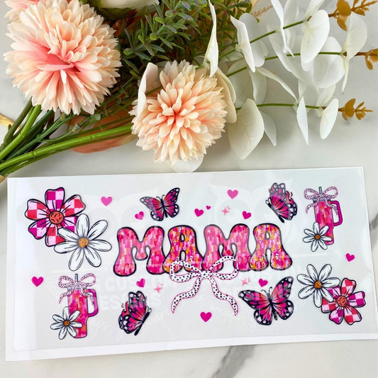 Mama Pink Butterflies | 16 oz UV DTF Wrap