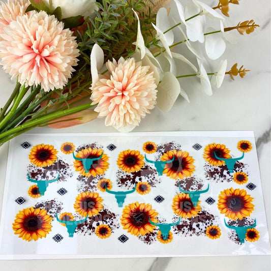 Cow Print and Sunflower Western | 16 oz UV DTF Wrap