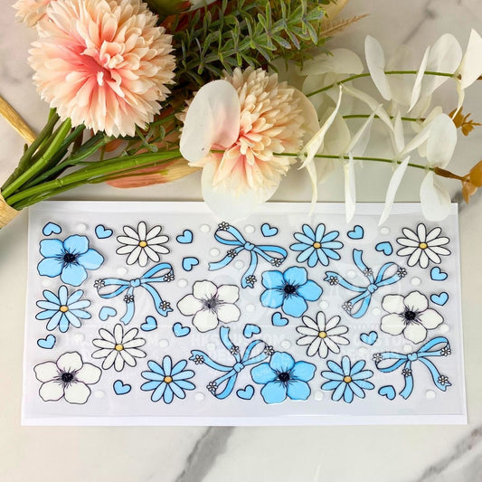 Blue Bow Floral | 16 oz UV DTF Wrap