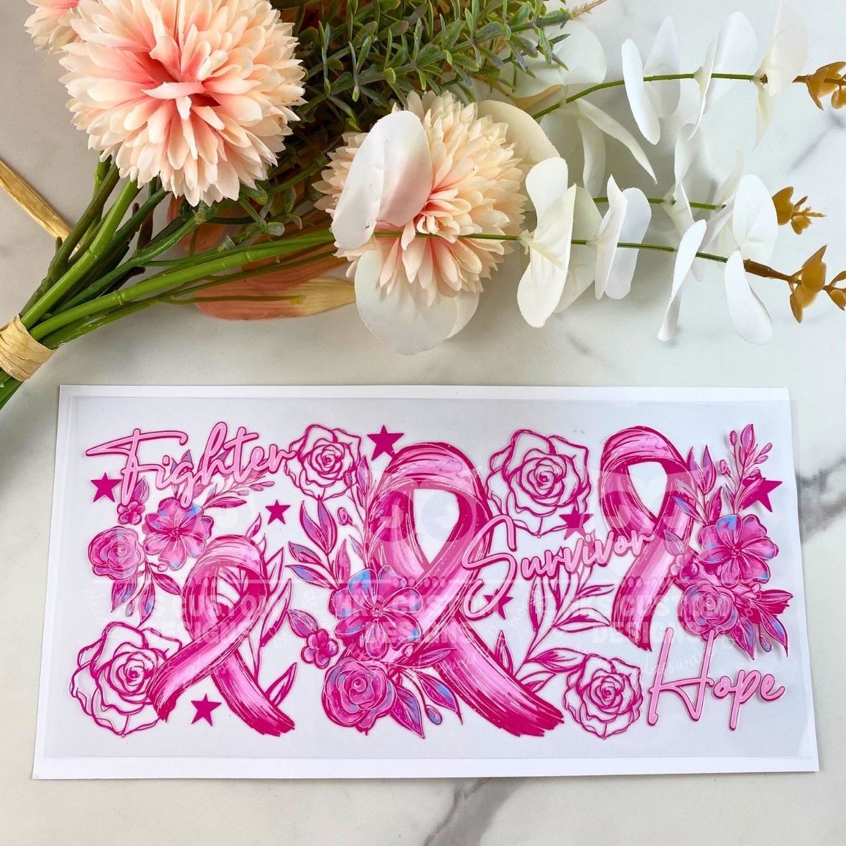 Fighter Breast Cancer Awareness | 16 oz UV DTF Wrap