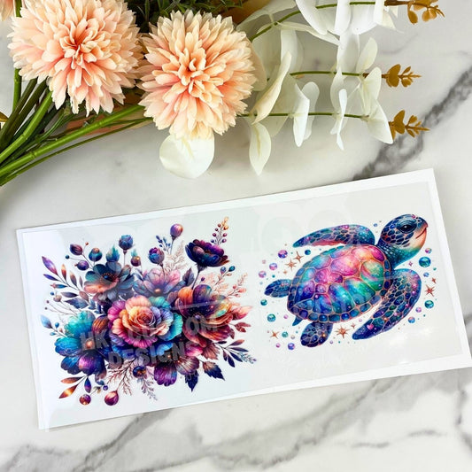Turtle & Flower | 16 oz UV DTF Wrap