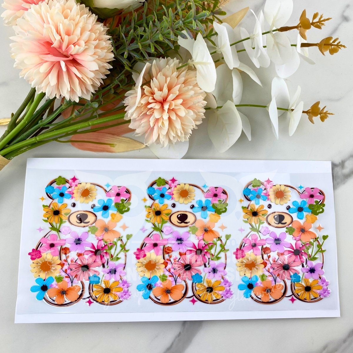 Floral Bears | 16 oz UV DTF Wrap