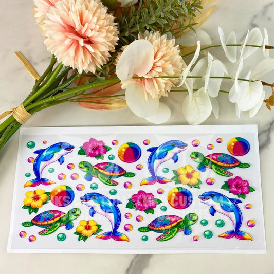 Dolphins and Turtles | 16 oz UV DTF Wrap