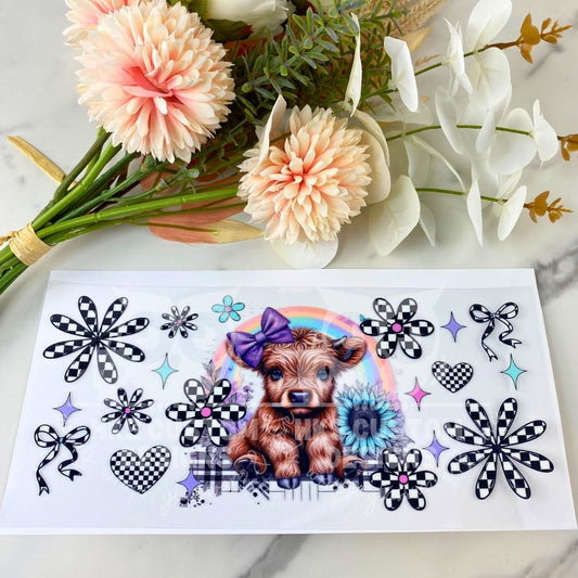 Checkered Flower Cow | 16 oz UV DTF Wrap