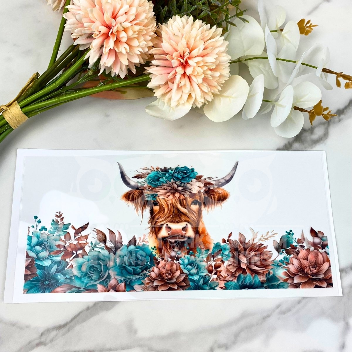Blue Highland Cow | 16 oz UV DTF Wrap