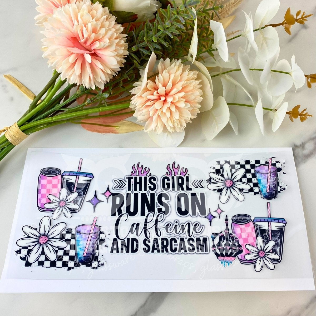 Caffeine and Sarcasm | 16 oz UV DTF Wrap