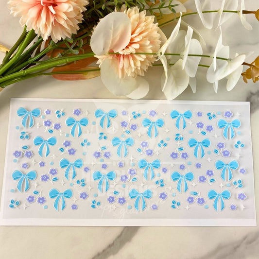 Blue Bow Floral | 16 oz UV DTF Wrap