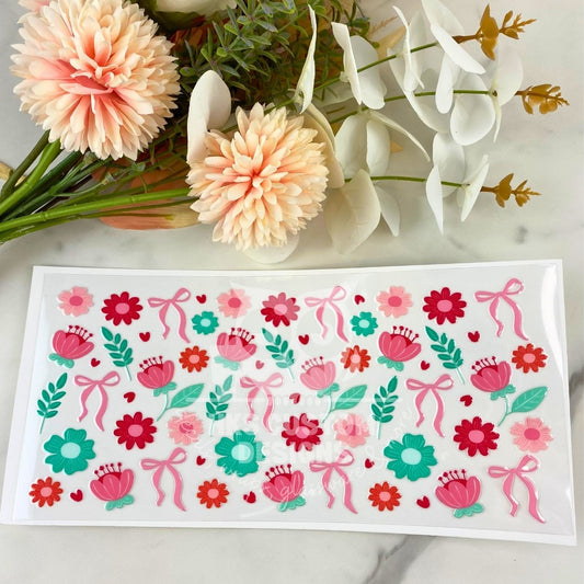 Flowers and Pink Bows | 16 oz UV DTF Wrap