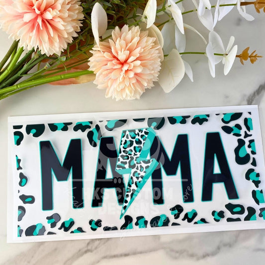 Mama Teal Leopard Print | 16 oz UV DTF Wrap