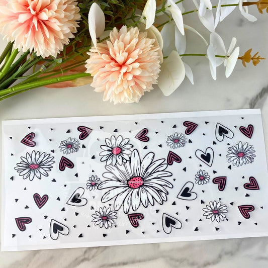White Daisy with Hearts | 16 oz UV DTF Wrap