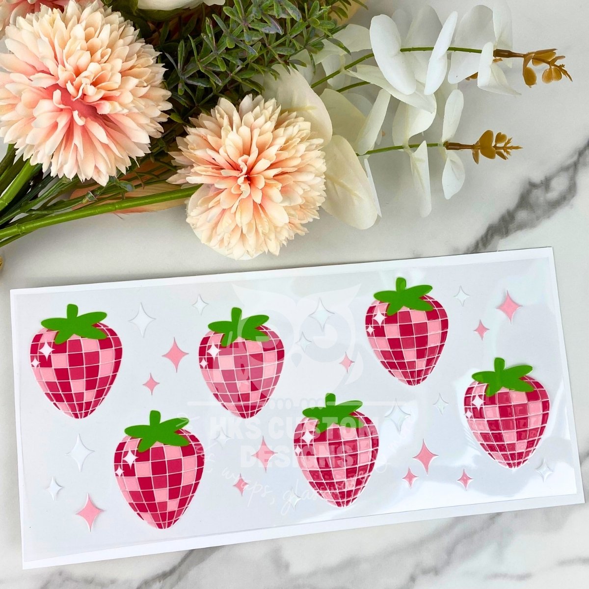 Disco Strawberries | 16 oz UV DTF Wrap