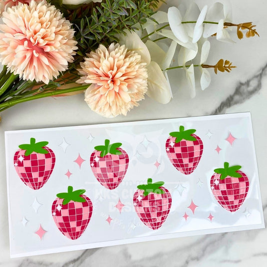 Disco Strawberries | 16 oz UV DTF Wrap
