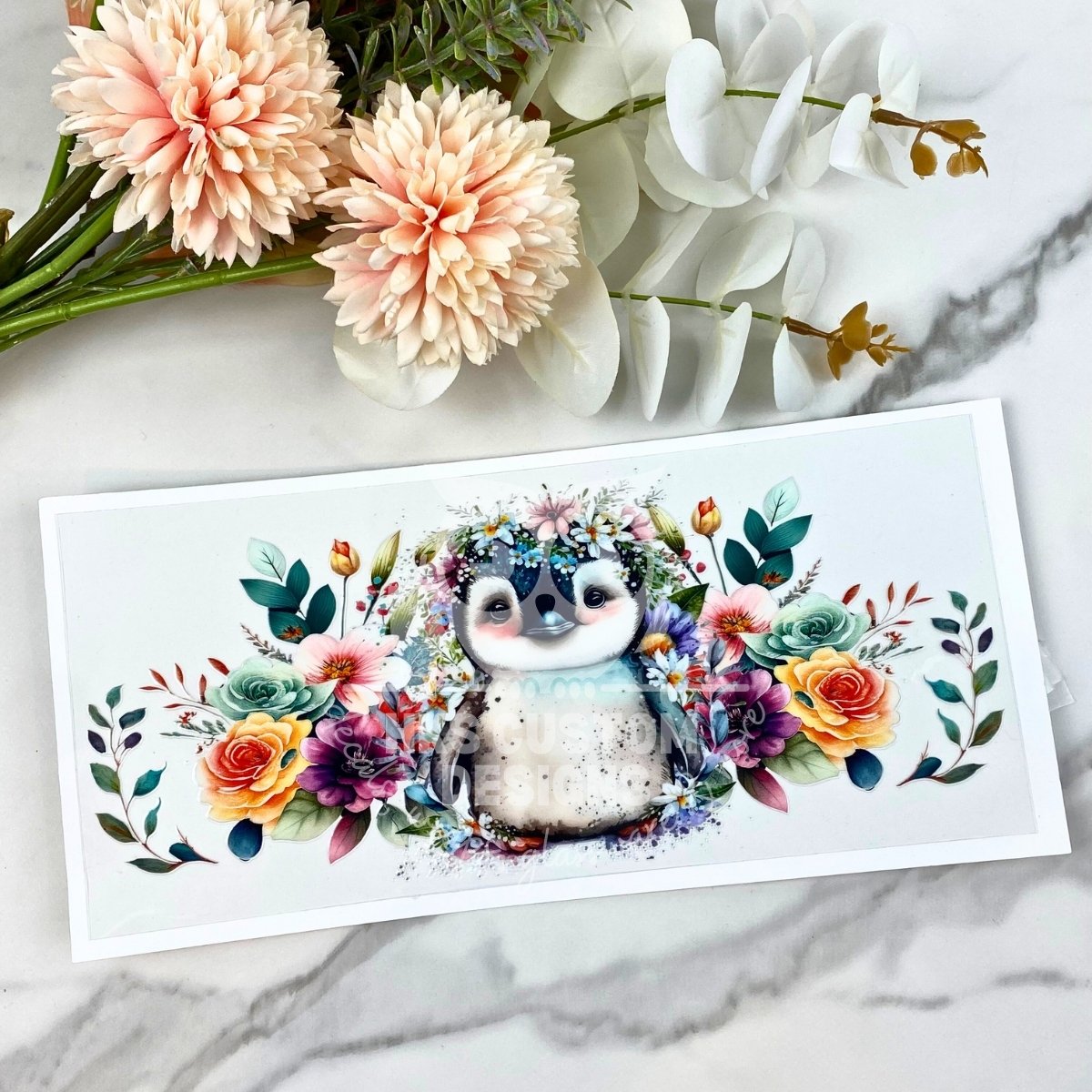 Floral Penguin | 16 oz UV DTF Wrap