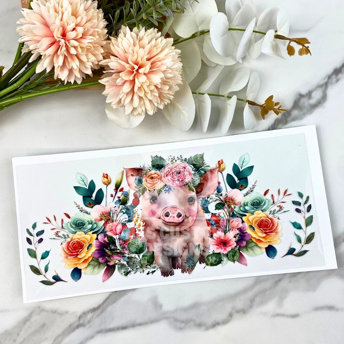 Floral Pig | 16 oz UV DTF Wrap