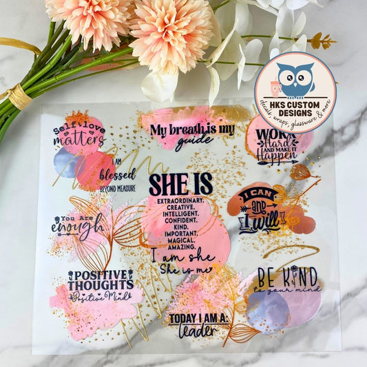 She Is (pink) | 20/25 oz UV DTF Wrap