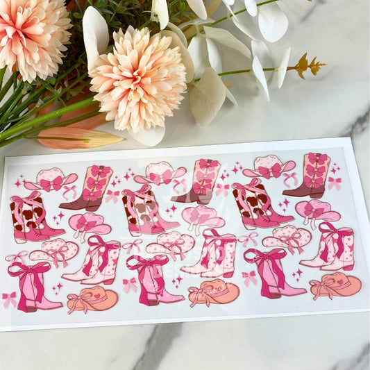 Pink Cowgirl Boots | 16 oz UV DTF Wrap