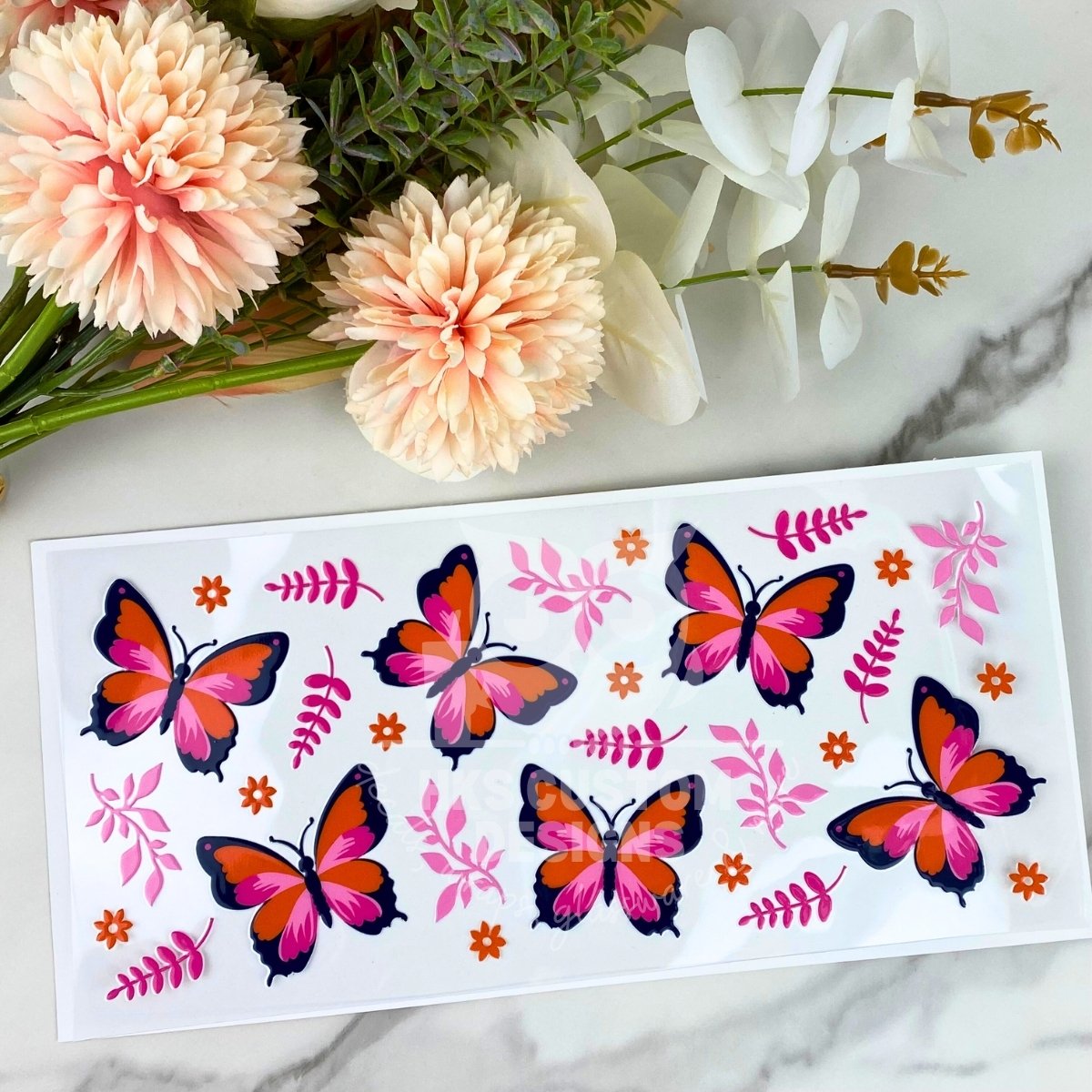 Pink/Orange Butterfly | 16 oz UV DTF Wrap
