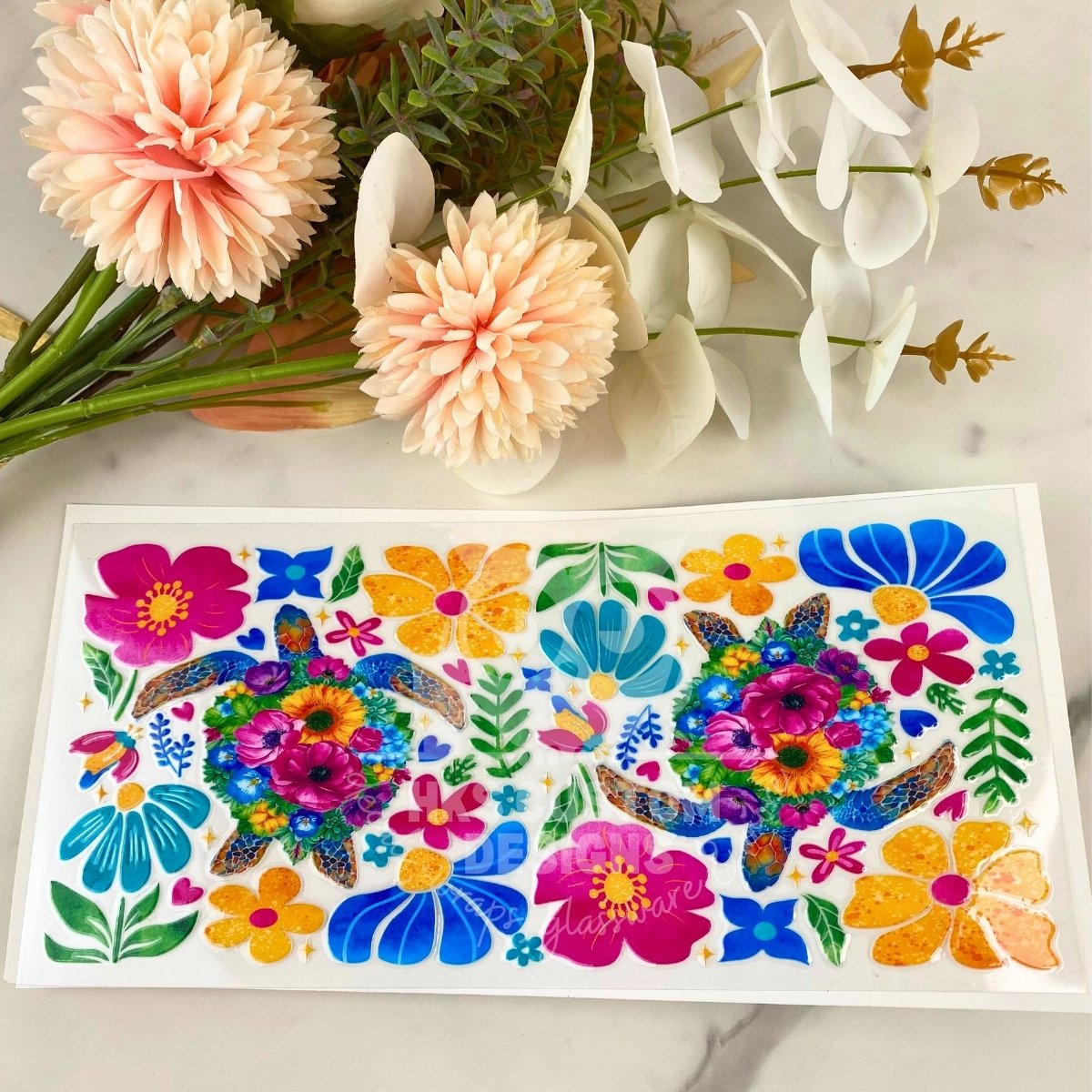 Floral Turtle | 16 oz UV DTF Wrap