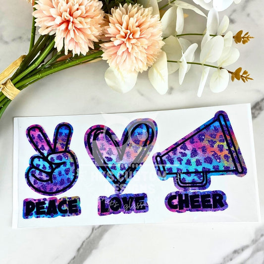 Peace Love Cheer | 16 oz UV DTF Wrap