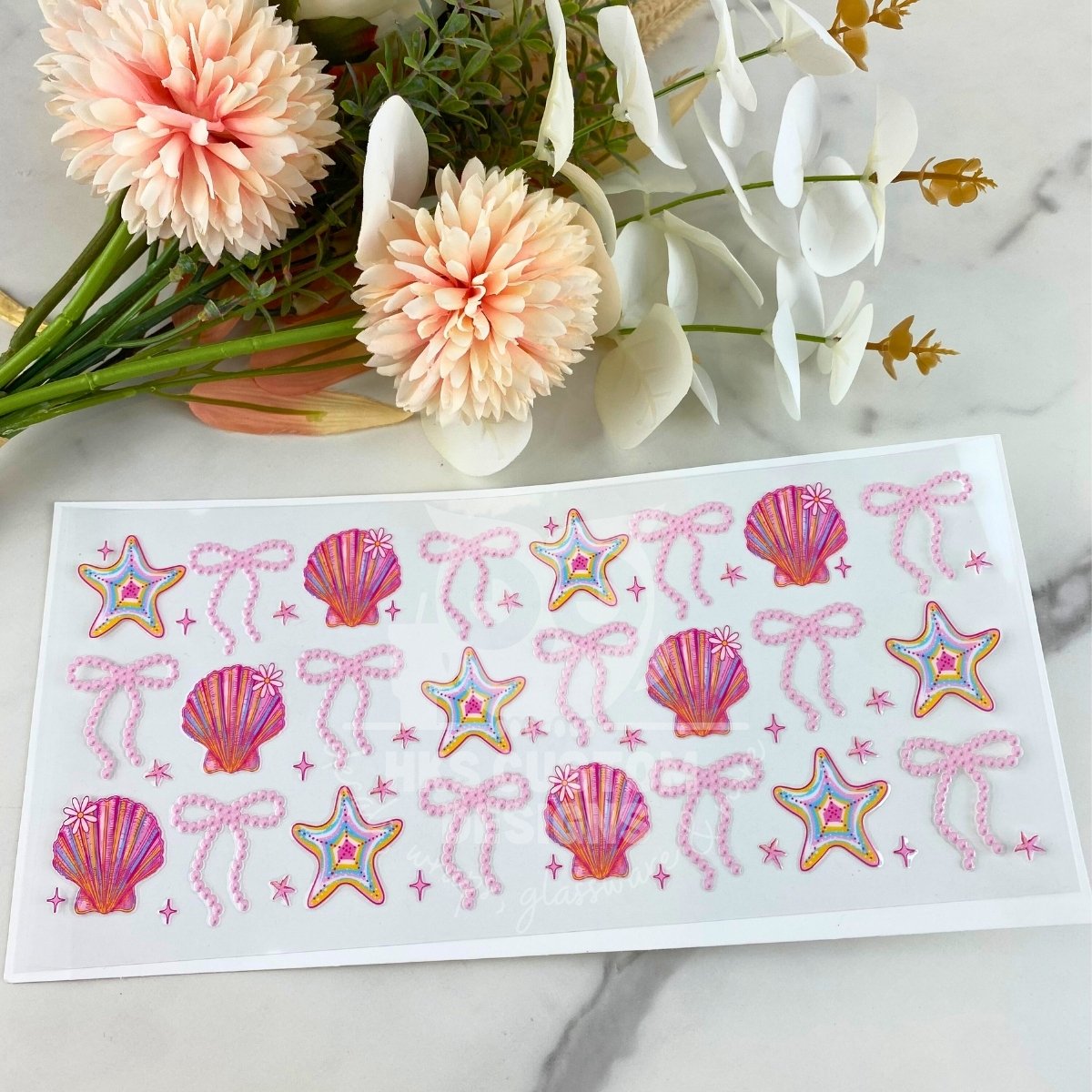 Pink Shells and Bows | 16 oz UV DTF Wrap
