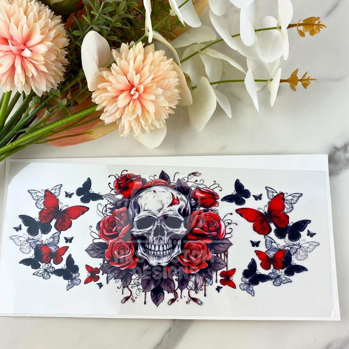 Floral Skull and Butterflies | 16 oz UV DTF Wrap