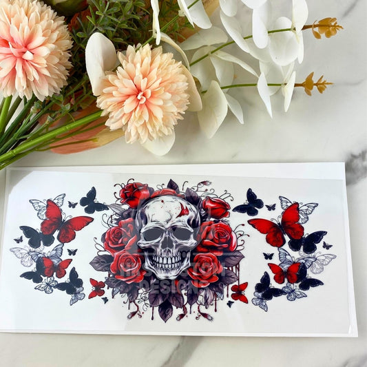 Floral Skull and Butterflies | 16 oz UV DTF Wrap