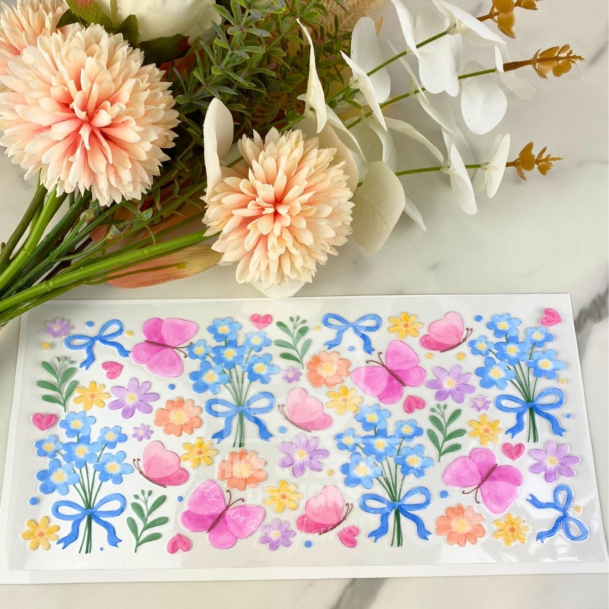 Spring Floral and Bows | 16 oz UV DTF Wrap