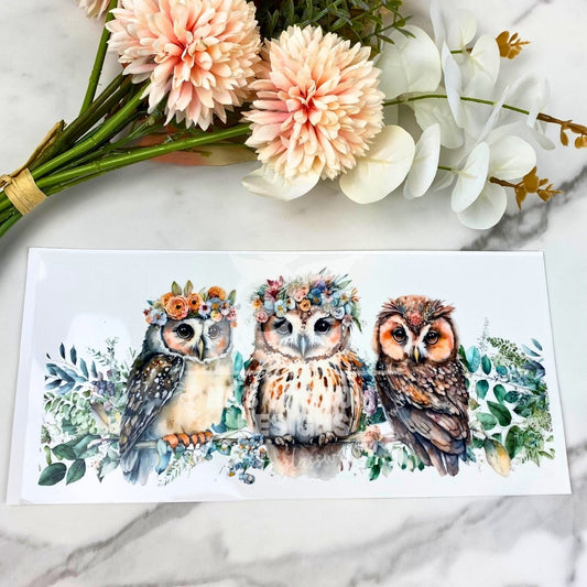 Floral Owls | 16 oz UV DTF Wrap