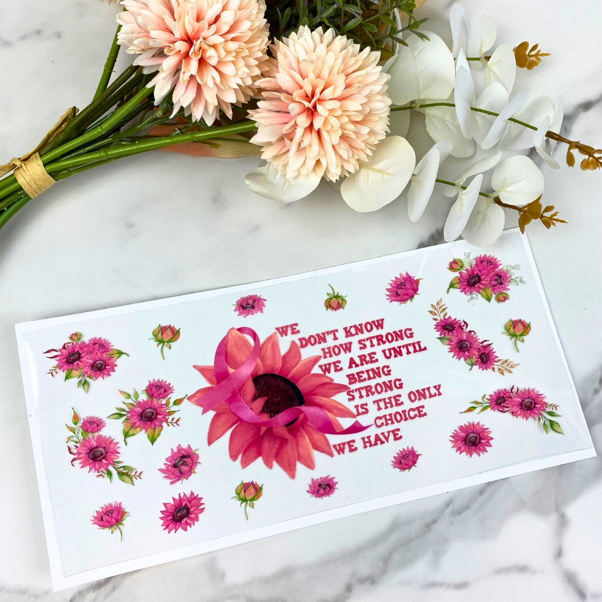 Pink Flower (Breast Cancer) | 16 oz UV DTF Wrap