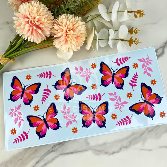 Pink Butterflies | 40 oz UV DTF Wrap