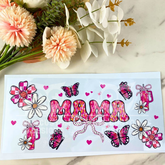 Mama Pink Butterfly | 40 oz UV DTF Wrap
