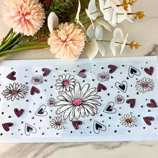 White Daisy and Hearts | 40 oz UV DTF Wrap