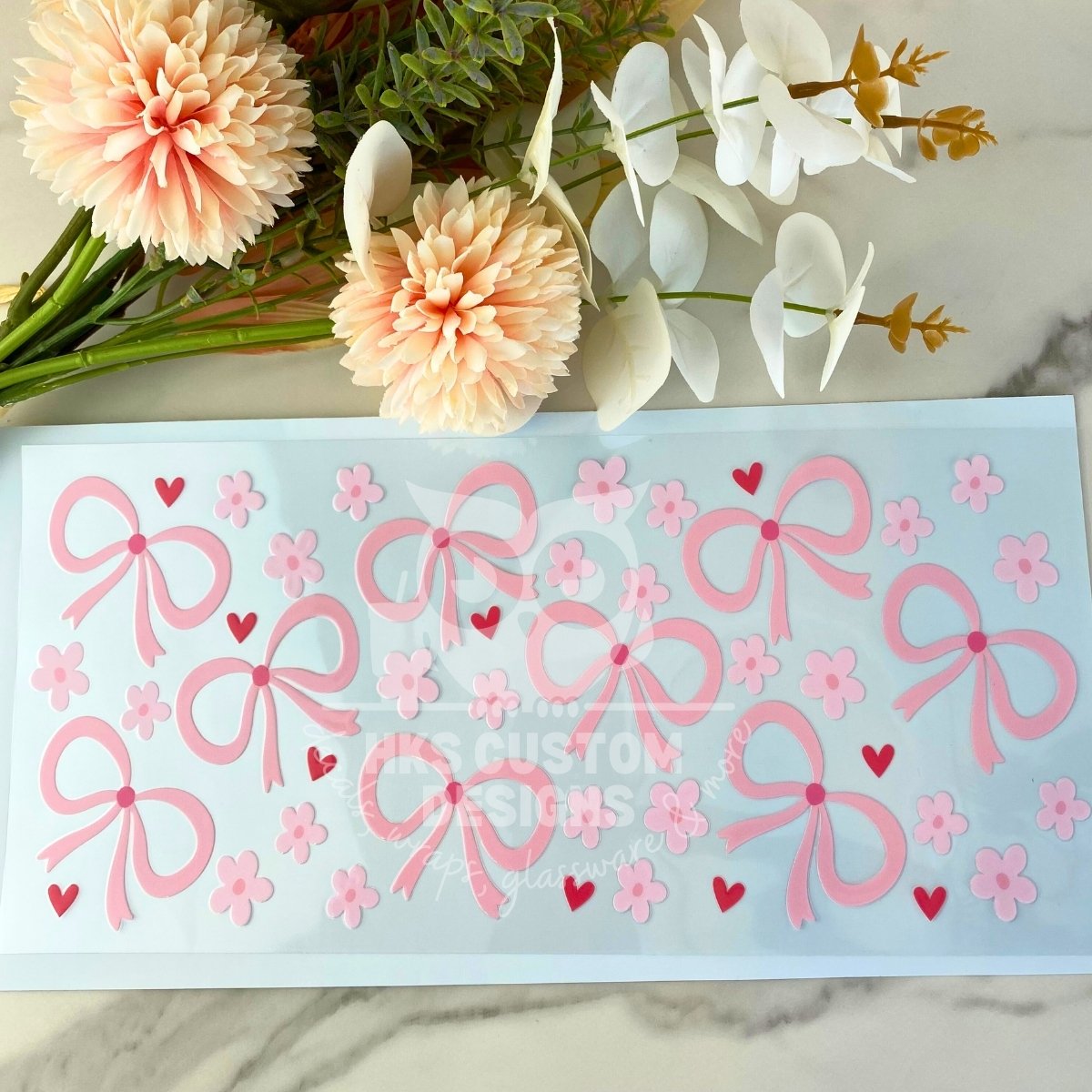 Pink Bows with Flowers | 40 oz UV DTF Wrap