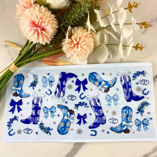 Blue Cowgirl Boots | 40 oz UV DTF Wrap