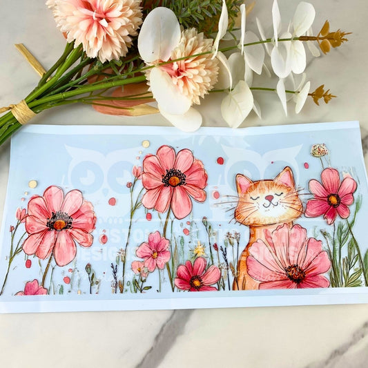 Cat in Flowers | 40 oz UV DTF Wrap