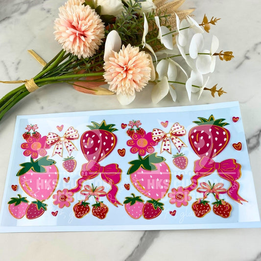 Strawberry Bow Floral | 40 oz UV DTF Wrap