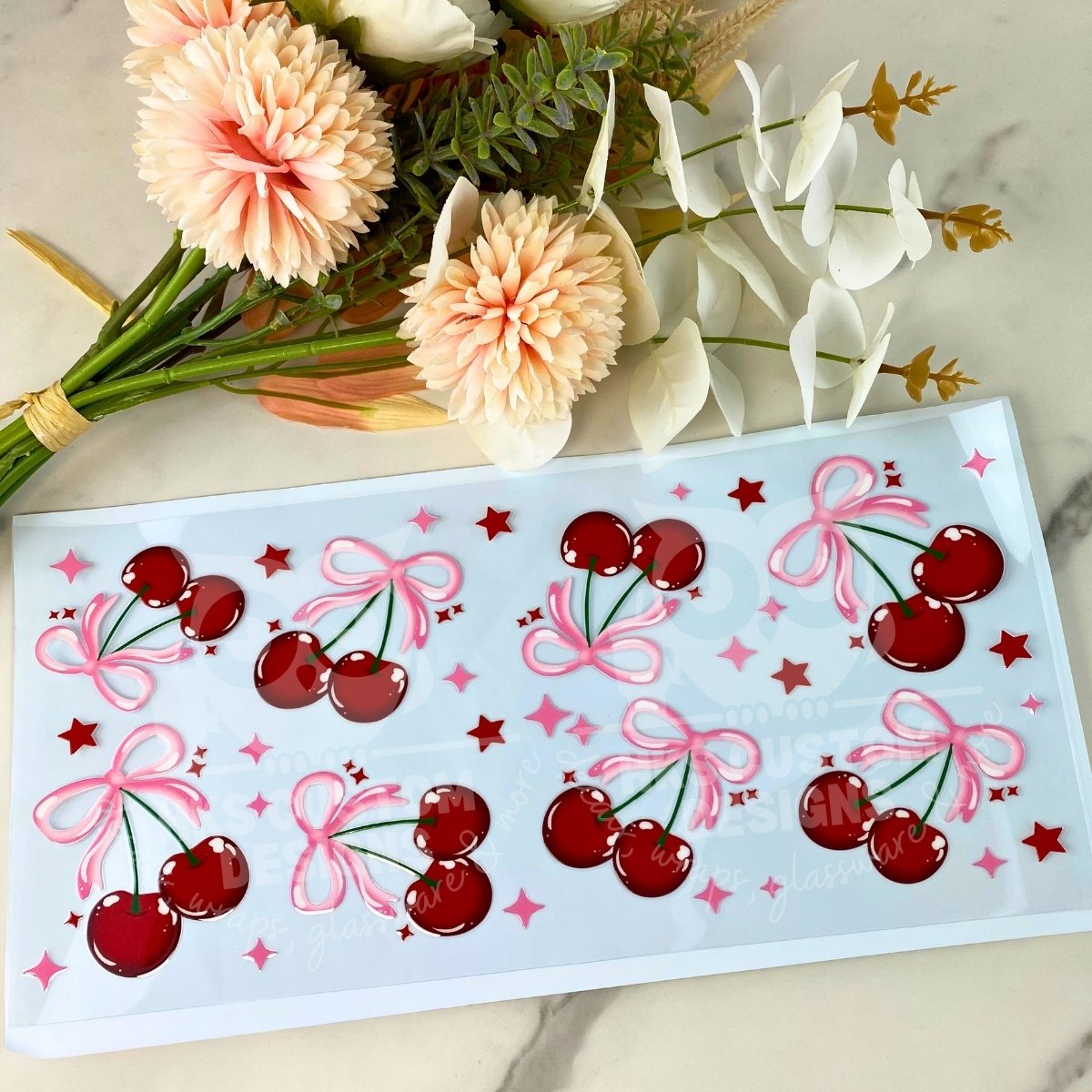 Pink Bow Cherries | 40 oz UV DTF Wrap