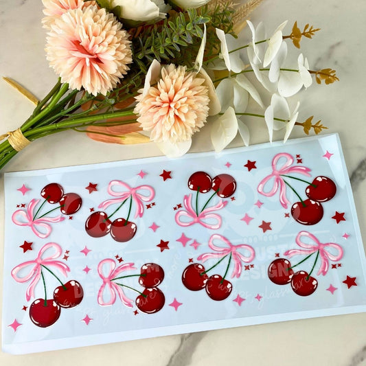 Pink Bow Cherries | 40 oz UV DTF Wrap