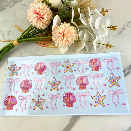 Pink Shells and Bows | 40 oz UV DTF Wrap