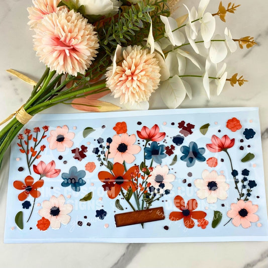 Blue and Peach Floral | 40 oz UV DTF Wrap