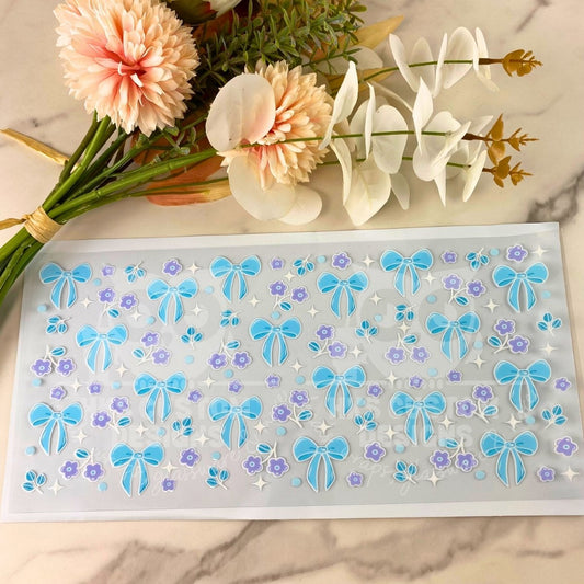 Blue Bow Floral | 40 oz UV DTF Wrap