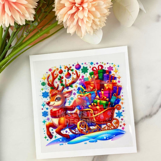 Reindeer Sleigh | 4" UV DTF Decal