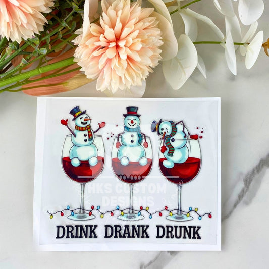 Drink Drank Drunk Snowmen | 4" UV DTF Decal
