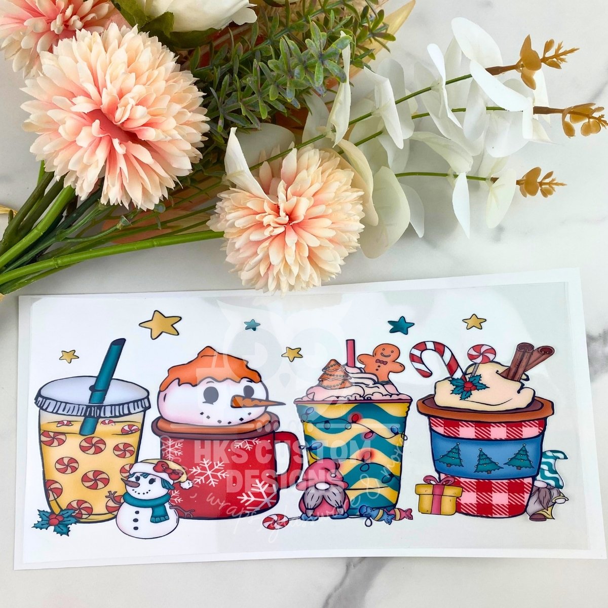 Snowman Christmas Coffee Cup | 16 oz UV DTF Wrap