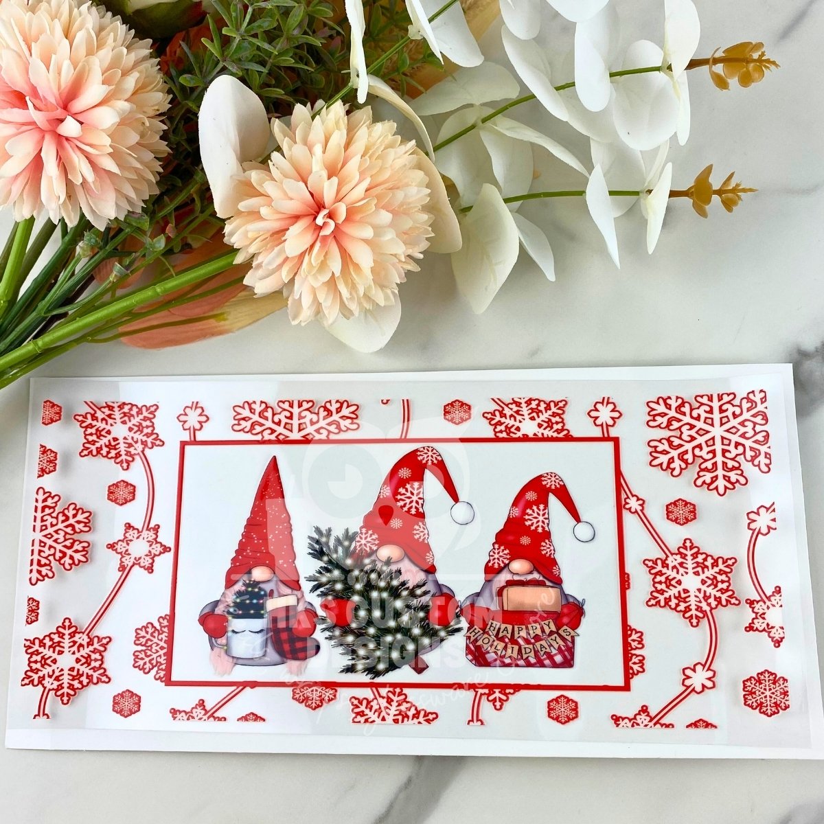 Red Christmas Gnomes | 16 oz UV DTF Wrap