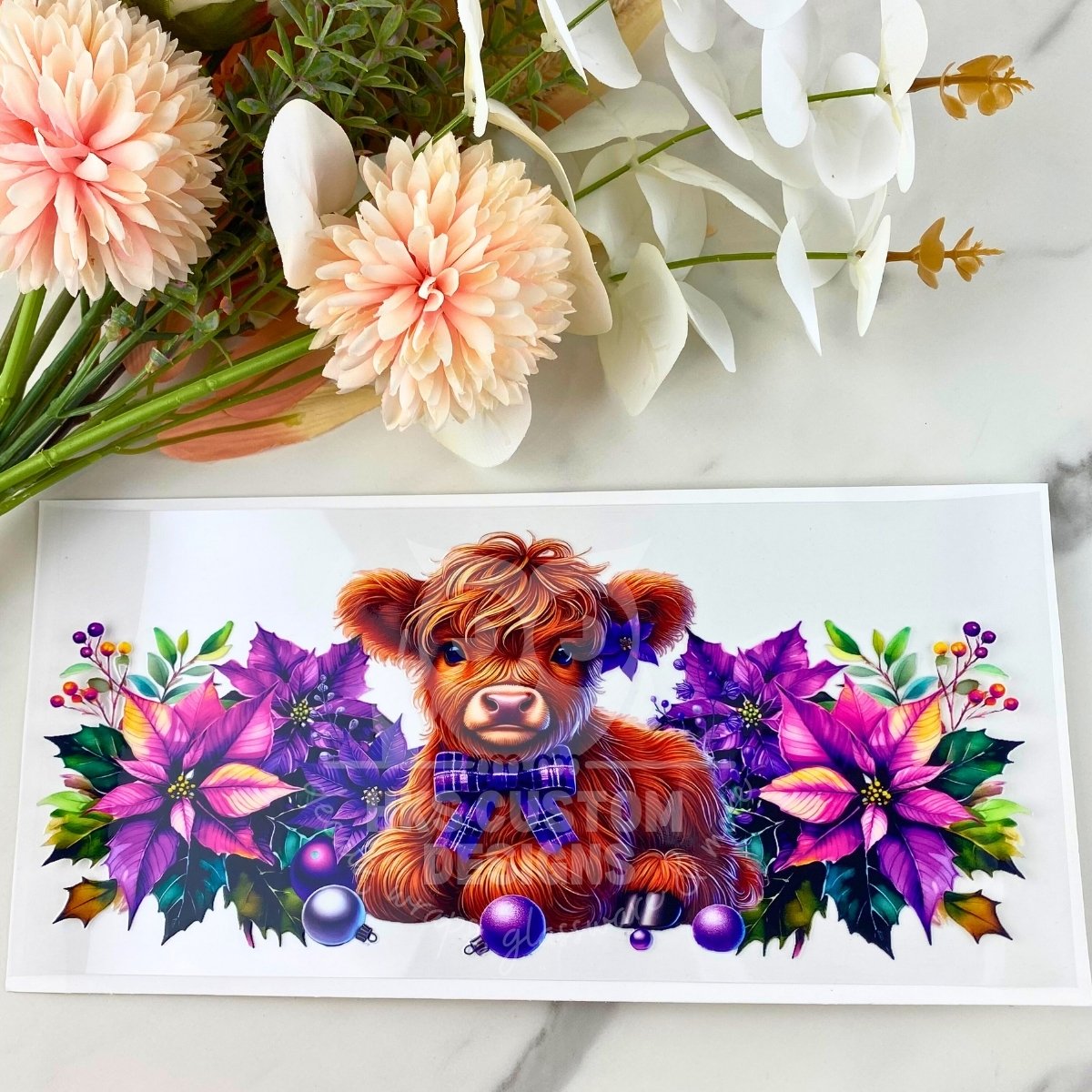 Purple Christmas Highland Cow | 16 oz UV DTF Wrap
